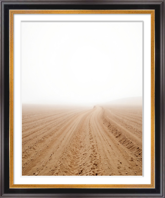 Into the Quiet Distance fine art print showing solitary path through pale sand fading into soft light and open space